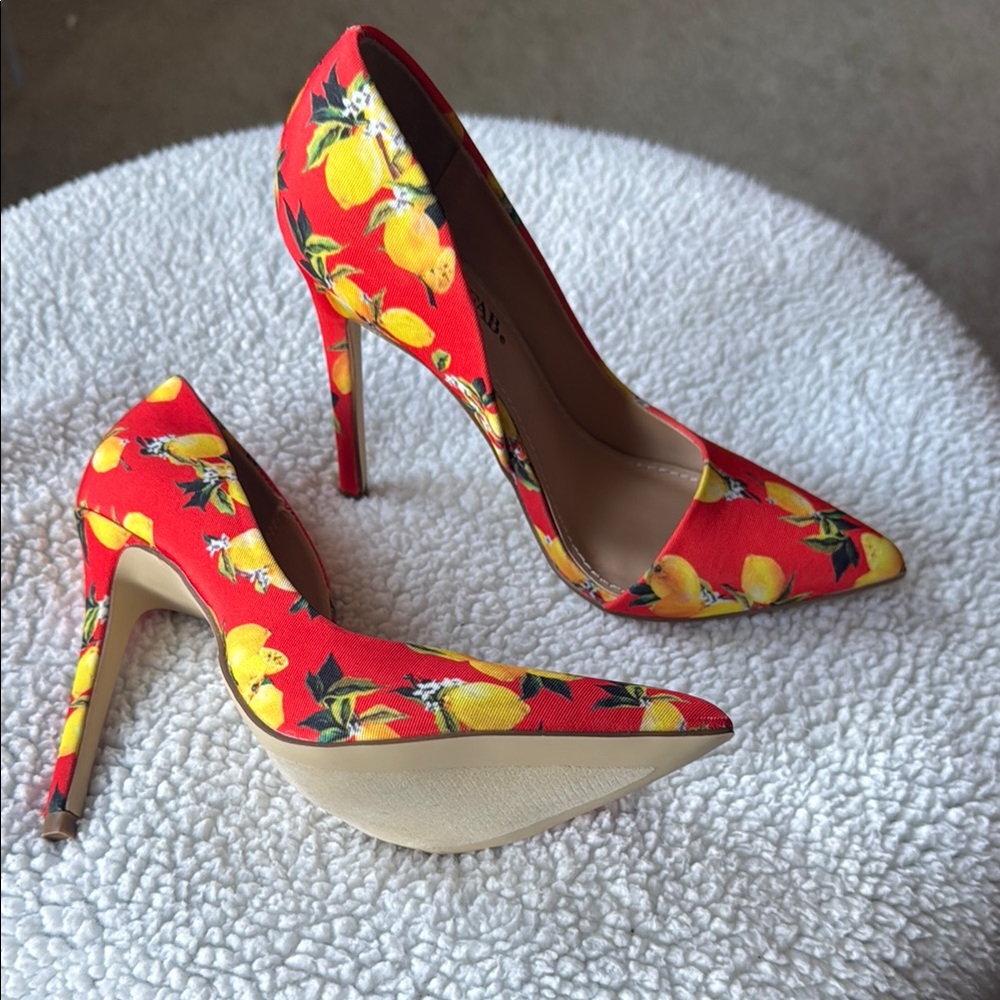JustFab Red and Yellow Floral Heels